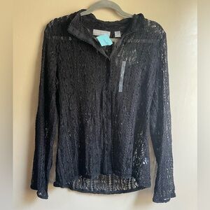 NWT Vintage 90s lace sheer button down top size L Liz Claiborne y2k witchy goth